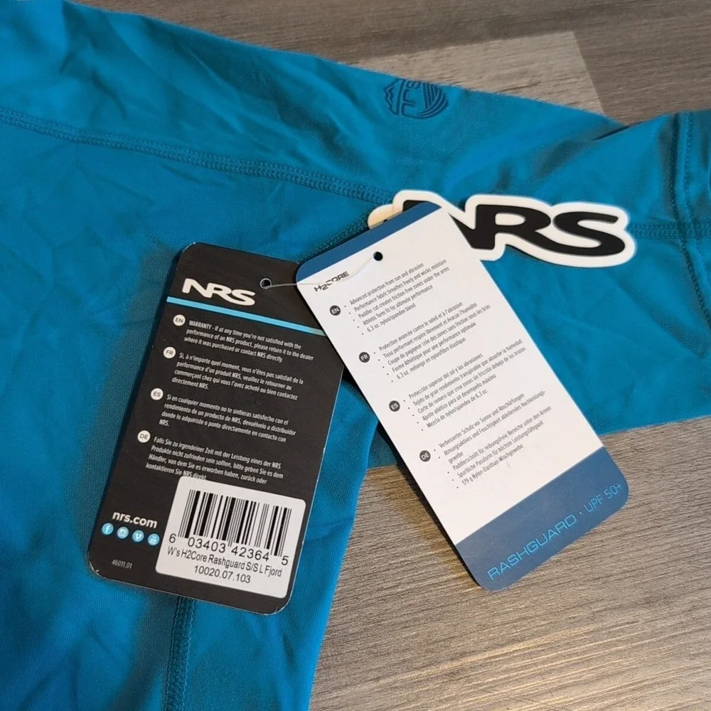 NRS Women's H2Core Rashguard Short Sleeve‎ Shirt L Fjord Teal Blue NEW